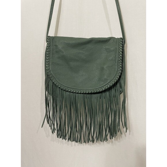 Hobo International Pebbled Leather Fringe Crossbody Sage Green Medium - Picture 1 of 14